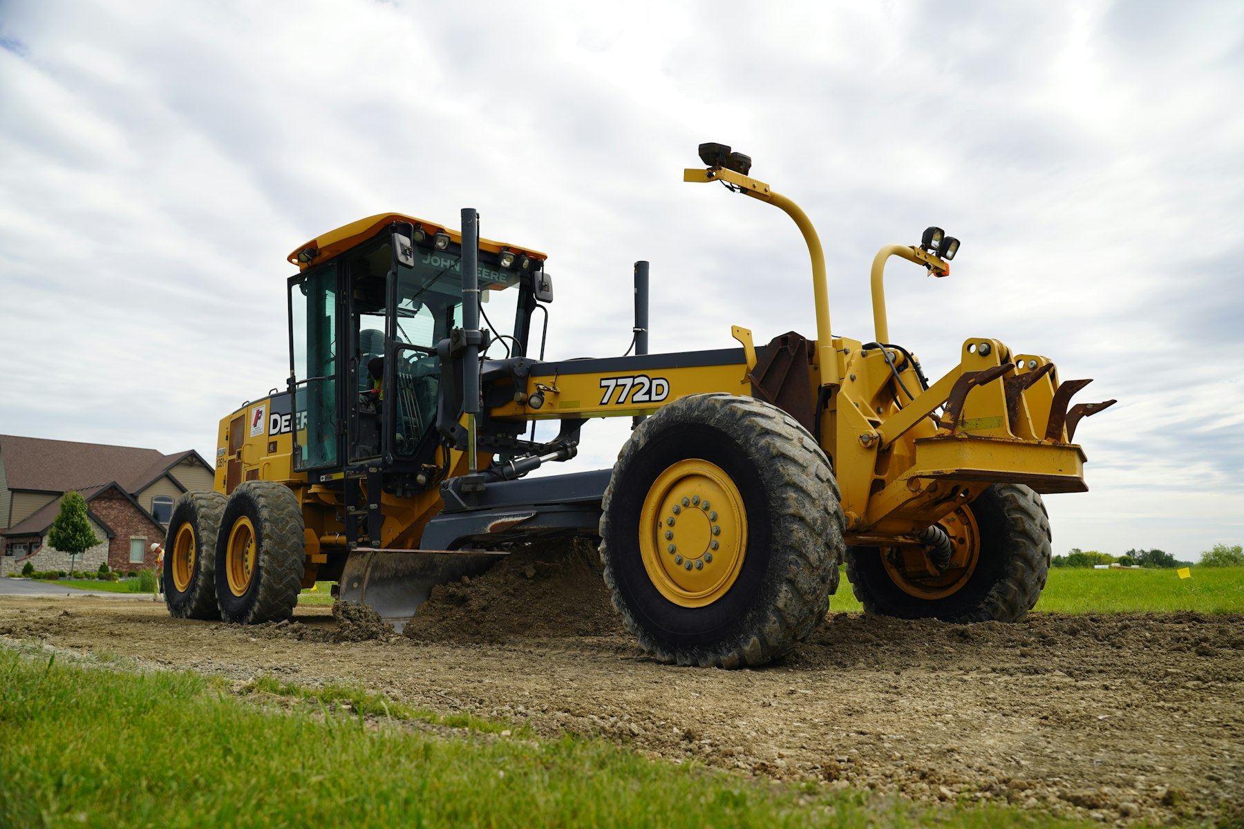 Motor grader on a construction site